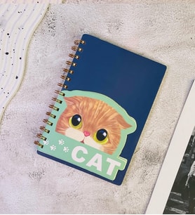Sevimli Kedi Kapaklı Spiral Defter (Koyu Mavi)