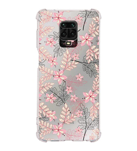 Xiaomi Redmi Note 9 Pro Köşe Korumalı Antişok Kapak Floral Kırmızı Tasarımlı Şeffaf Silikon Kılıf
