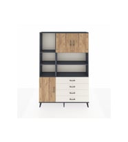 Arges Dolap 8 Raflı 4 Çekmeceli 3 Kapaklı 132x30x195 Antrasit-Çam/Aytaşı