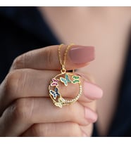 Vaoov 925 Ayar Gümüş Renkli Taşlı Kelebek Kolye (Gold)