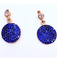 Safir taşlı rose yuvarlak sallantılı küpe