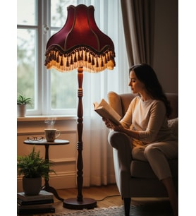 Bordo Vintage Lambader Kadife Kumaş Kaplama Ahşap Ayak LM66544
