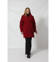 Kuşaklı Yandan Bağlama Detaylı Kapüşonlu Kaşe Kaban (Bordo)