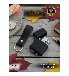Prestige Leather Igniter – %100 Hakiki Deri Kılıflı Çakmak + Hediye Hakiki Deri Anahtarlık Siyah