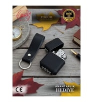 Prestige Leather Igniter – %100 Hakiki Deri Kılıflı Çakmak + Hediye Hakiki Deri Anahtarlık Siyah