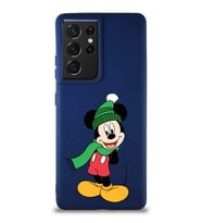 Samsung Galaxy S21 Ultra Soft Premier Kapak Mickey Mouse-G Tasarımlı Silikon Kılıf - Lacivert (Şeffaf)