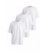 Monox Oversize Unisex  3'lü T-Shirt %100 Pamuk Rahat Kesim (Beyaz)
