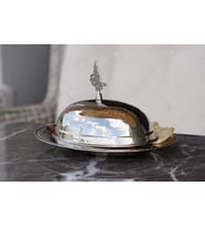 BAKIR SUNUMLUK KAPAKLI OVAL GÜMÜŞ RENK 35CM