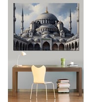 Beyaz Zemin Üzerinde Görkemli Camii Dekoratif Kanvas - Mdf Ahşap Tablo