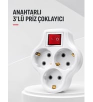 Duvar Tipi 3’lü Priz Çoklayıcı Kablosuz Anahtarlı Kompakt Priz Adaptörü