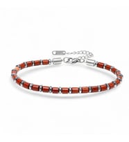 Moncuk Design Kırmızı Jasper & Silver Hematit Taşlı Ayarlanabilir Çelik Zincir Erkek Bileklik 33512B