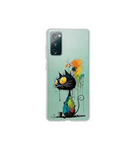 Samsung Galaxy S20 FE ile Uyumlu Splash Kedi Tasarımlı Şeffaf Silikon Kılıf