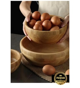 Bambu 3 lü Kase, Bambu 3 boy Salata Kasesi, Meyvelik, Dekoratif kase 20 cm + 25 cm + 30cm