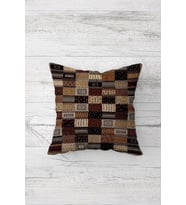Kahverengi Patchwork Çift Tarafı Baskılı Gizli Fermuarlı Yastık Kılıfı Kırlent Koltuk Yastık Kılıfı