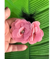 6X5 CM PEMBE TAŞLI ÇİFT ÇİÇEKLİ BROIŞ YAKA İĞNESİ TÜRBAN İĞNESİ