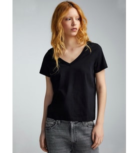 Kadın V Yaka Tshirt SPR24TSK45 (Siyah)