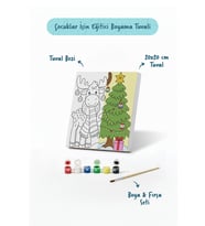 Yılbaşı Geyiği ve Çam Ağacı Temalı Çocuk Boyama Tuvali – Şövalesiz Eğitici Boyama Seti 20x20 cm