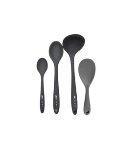 4'lü set silikon1 kepçe 1 kaşık (27.5cm) 1 kaşık (20 cm) 1 pilav kaşığı GRİ
