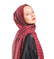 Geometrik Desen Pavia Seri Şal Eşarp Askısı ile Birlikte 75x200 cm Bordo Krem-75