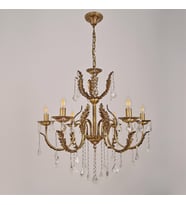 Avize Çarşısı Merit 6 Kollu Yapraklı Kristal Taşlı Eskitme Avize BS.0152-52-06