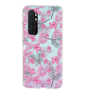 Xiaomi Mi Note 10 Lite Uyumlu Kapak Floral Pembe Tasarımlı Şeffaf Silikon Kılıf