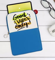 BK Gift Good Vibes Only Tasarımlı Taşınabilir Koruyucu Tablet Kılıfı & Organizer Çanta - Mavi-1