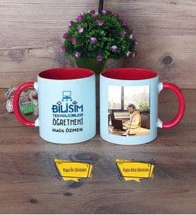 Bilişim Teknolojileri Öğretmeni Kupa Bardak Kırmızı Fotoğraflı Öğretmenler Günü Hediyesi