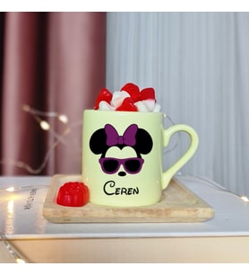 Minnie Mouse Tasarımlı Kişiye Özel Sarı Türk Kahvesi Fincanı