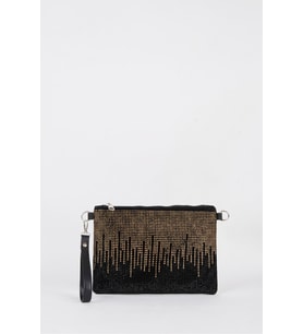 Kadın Şehir Silüeti Gold Taşlı Süet Bilek Askılı Ve Zincir Askılı Portföy El Ve Clutch Çanta