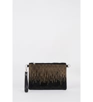 Kadın Şehir Silüeti Gold Taşlı Süet Bilek Askılı Ve Zincir Askılı Portföy El Ve Clutch Çanta