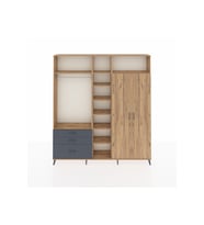 Arges Dolap 10 Raflı 3 Çekmeceli 2 Askılı 220x30x243 Çam-Çam/Antrasit
