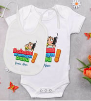 BK Kids Kişiye Özel Babamı Aratmayın Bana Tasarımlı Bebek Body Zıbın ve Mama Önlüğü Hediye Seti - Model 1