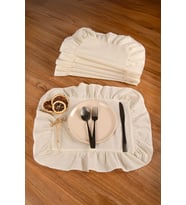 Keten  6'lı Fırfırlı Dikdörtgen Amerikan Servisi 35 x 40 Cm - ZTASD6 (Ekru)