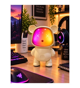 Renk Değiştiren Işıklı Animasyon Ayıcık Bluetooth USB Hoparlör Kablosuz Robot Gece Masa Lambası KREM