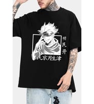 Unisex Hoodie Baskılı T-shirt (Siyah)