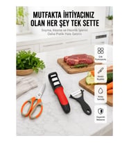 Mey İthalat® Profesyonel Mutfak Makas Seti – Kesim Makası + Soyacak + Bileyici Yeni Nesil