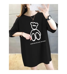 Baskılı Oversize Bisiklet Yaka T-shirt - Siyah