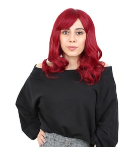 Dalgalı Perçemli Orta Boy Fiber Sentetik Peruk - Kızıl