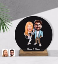 BK Gift Kişiye Özel Sevgililer Karikatürlü Yuvarlak Ahşap Biblo-93