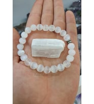 Nelleovana Selenit Doğal Taş Bileklik 8mm Çok Kaliteli ( % 100 Gerçek ) ( Aurayı Temizleme ) ( Taş Hediyeli )