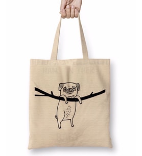 Dogs Pug Köpek Bez Çanta Uzun Saplı