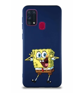 Samsung Galaxy M31 Soft Premier Kapak Sünger Bob Tasarımlı Silikon Kılıf - Lacivert (Şeffaf)