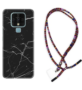 Tecno Camon 16 18P Pova Kılıf Boyun Asklı Rasta Silikon Siyah Mermer 1299