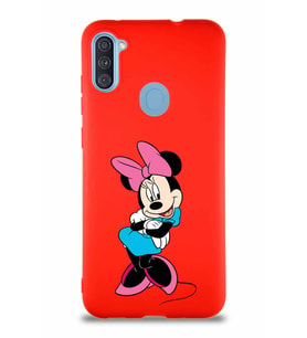 Samsung Galaxy A11 Soft Premier Kapak Minnie Mouse-D Tasarımlı Silikon Kılıf - Kırmızı (Şeffaf)