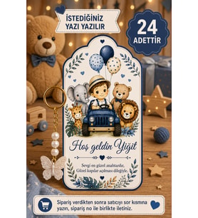 24 Adet - Safari Lux Kartlı Erkek Konsept Hediye Kelebek Anahtarlık - İstediğiniz Yazı Eklenir
