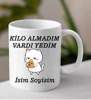 Komik - Esprili Kupaa KİLO ALMADIM VARDI YEDİM Tasarımlı İsim Soyisim Yazılı Kişiye Özel Kupaa Bardakk