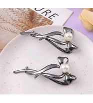 Fiyonk Model Antrasit İncili Klipsli Topuz Tokası Metal,Modern Kıstırmalı Klips Saç Tokası(1 adet)