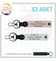 Motor Tutkunlarına Özel, İsim Plaka ve A Rh (+) Kan Grubu Yazılı Deri x2 Anahtarlık, Pudra-Beyaz-Syh