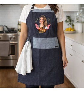 BK Gift Kişiye Özel Fotoğraflı Pamuk Denim Havlu Detaylı Mutfak Önlüğü -1, Aşçı ve Şef Önlüğü, Ev Hediyesi