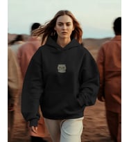 Scottish Fold Kedili Hoodie Unisex %100 Pamuk  Siyah Kapüşonlu Sweatshirt Göğüs Ortası Minimal Logo
